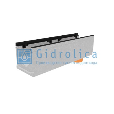 Лоток водоотводный бетонный коробчатый (СО-200мм), с чугунной насадкой, с водосливом КUв 100.29,8 (20).27(20) - BGZ-S, № -5-0