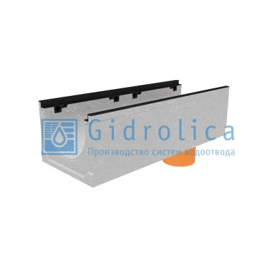 Лоток водоотводный бетонный коробчатый (СО-300мм), с чугунной насадкой, с водосливом КUв 100.39,9 (30).29,5(22,5) - BGZ-S, № -20-0