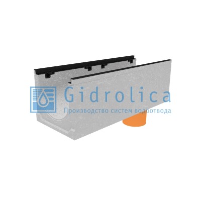 Лоток водоотводный бетонный коробчатый (СО-300мм), с чугунной насадкой, с водосливом КUв 100.39,9 (30).34,5(27,5) - BGZ-S, № -10-0