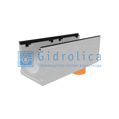 Лоток водоотводный бетонный коробчатый (СО-300мм), с чугунной насадкой, с водосливом КUв 100.39,9 (30).37(30) - BGZ-S, № -5-0