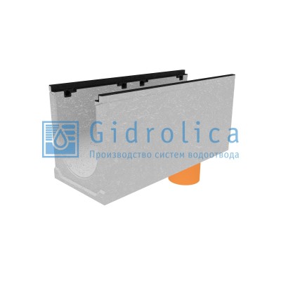 Лоток водоотводный бетонный коробчатый (СО-300мм), с чугунной насадкой, с водосливом КUв 100.39,9 (30).47(400) - BGZ-S, № 15-0