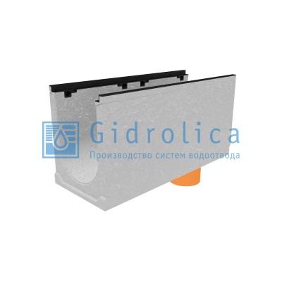 Лоток водоотводный бетонный коробчатый (СО-300мм), с чугунной насадкой, с водосливом КUв 100.39,9 (30).49,5(42,5) - BGZ-S, № 20-0