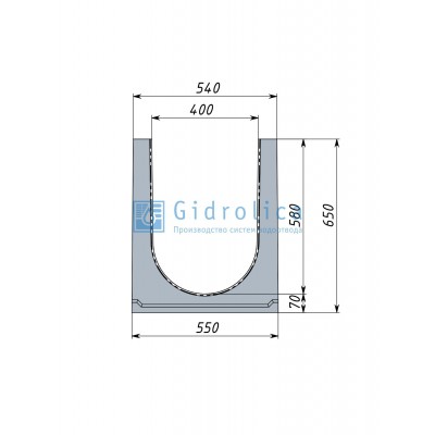 Лоток водоотводный бетонный коробчатый (СО-400) КU 100.54(40).65(57) - BGU-XL, № 40-0