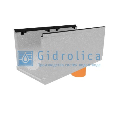 Лоток водоотводный бетонный коробчатый (СО-400мм), с чугунной насадкой, с водосливом КUв 100.49,9 (40).44,5(37,5) - BGZ-S, № 10-0