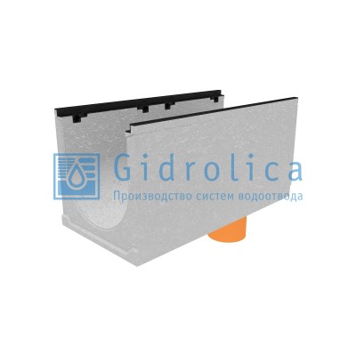Лоток водоотводный бетонный коробчатый (СО-400мм), с чугунной насадкой, с водосливом КUв 100.49,9 (40).49,5(42,5) - BGZ-S, № 20-0