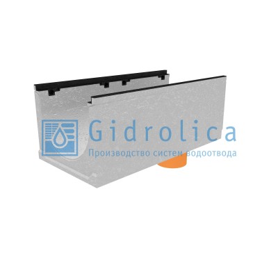 Лоток водоотводный бетонный коробчатый (СО-400мм), с чугунной насадкой, с водосливомКUв 100.49,9 (40).39,5(32,5) - BGZ-S, 0